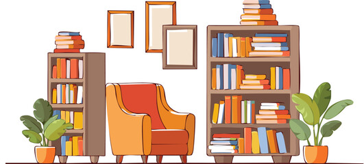 Cozy Home Library with Bookshelves and Inviting Reading Chair