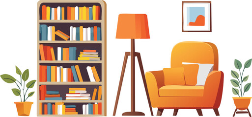 Cozy Home Library with Bookshelves and Inviting Reading Chair