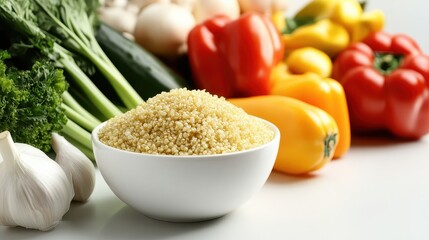 Fresh Quinoa with Colorful Vegetables on a Bright Kitchen Surface