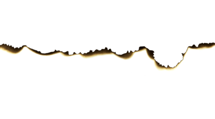 Burnt and torn paper edge. Vintage grunge texture or divider element for design isolated on white background with clipping path.