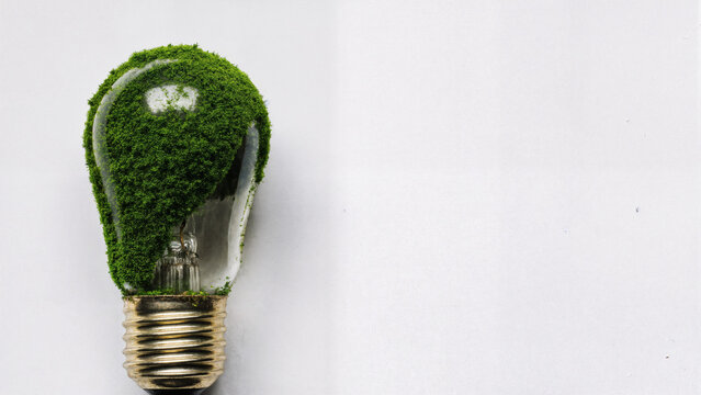 Close-Up of Light Bulb Covered in Moss on White Background