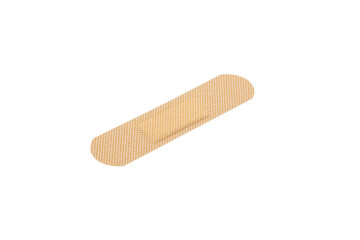 Single adhesive bandage plaster for first aid and medical care. Beige skin patch for wound treatment or injury protection. isolated on white background with clipping path.