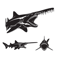 Set of 3 Goblin Shark Silhouettes as a Bizarre Deep Sea Shark