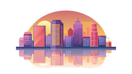 Naklejka premium Downtown cityscape skyline vector illustration with sunset reflection urban architecture building design 100