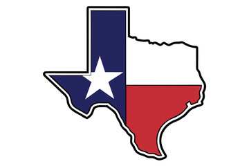 Naklejka premium Texas State Flag Map with Bold Outline Isolated on White Background Symbol of the Lone Star State Pride and Patriotism