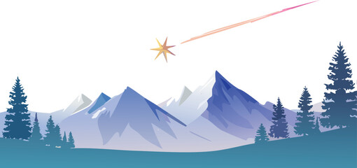 Starry Night Sky Over Mountains with Shooting Star