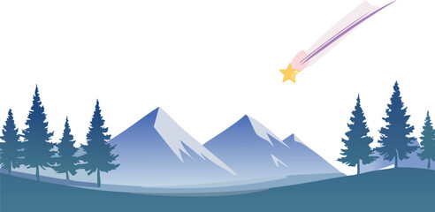 Starry Night Sky Over Mountains with Shooting Star