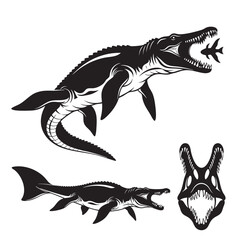 Set of 3 Mosasaurus Silhouettes as a Prehistoric Marine Reptile Set
