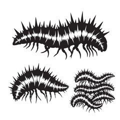 Set of 3 Hallucigenia Silhouettes as a Spiny Cambrian Worm Set