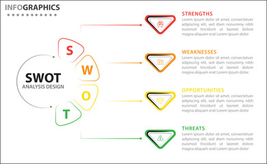 Clean and modern SWOT analysis infographic template. Editable design for presentations, business reports, or strategy plans. Highlights Strengths, Weaknesses, Opportunities, and Threats clearly.