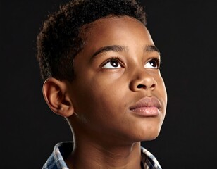 Boy looking upward, thoughtful expression