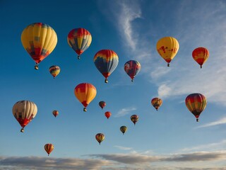 Obraz premium Hot Air Balloon flying in the sky with clouds in the background