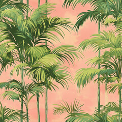 Lush Palm Trees Against a Vibrant Pink Background Create a Tropical Aesthetic for Relaxation and Decor