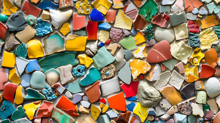 A mosaic of fruit and vegetables with a blue background