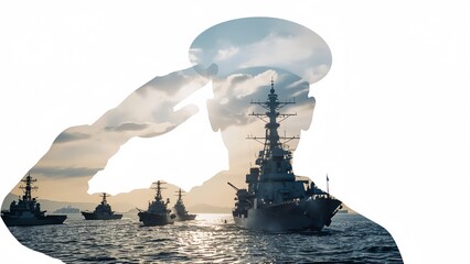 Sailor Salute Silhouette with Navy Warships Naval Military Ship Boat War Duty Courage Command Patriotism Armed forces