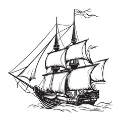Ancient Sailboat silhouette vector illustration