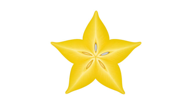 Yellow star fruit slice isolated on a transparent background