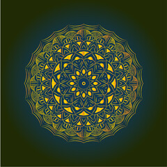 Royal Blue and Gold Geometric Mandala Art on Deep Green Background
