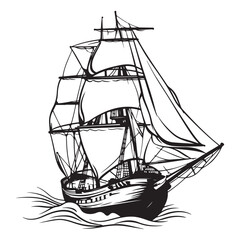 Ancient Sailboat silhouette vector illustration