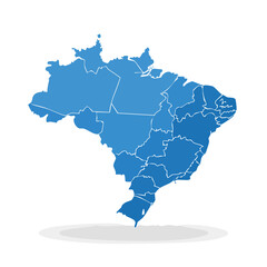 Brazil map illustration with state borders infographic cartography South America nation