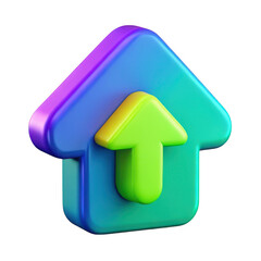 3d up arrow icon on house shape isolated on transparent background