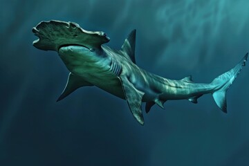 Obraz premium Majestic hammerhead shark gracefully navigating the depths of the ocean