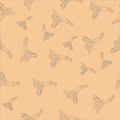 Seamless pattern with chanterelles on a pale orange background. Hand-drawn sketch style. Perfect for textiles, packaging, and backgrounds.
