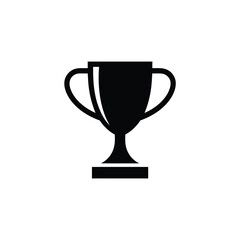 Simple black silhouette of a champion trophy on a white background