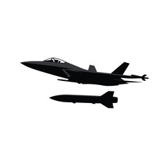Silhouette of a modern fighter jet with a missile