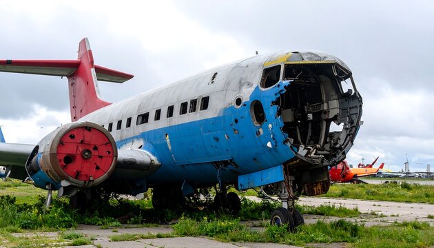 Damaged airplane on a tarmac