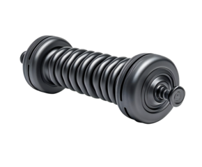 Photo of a black rubbercoated dumbbell with a textured grip, designed for effective strength training and a comprehensive home gym workout experience isolated on transparent background