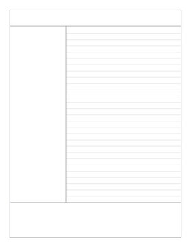A printable Cornell Notes layout in actual US Letter size (8.5x11 inch), ideal for students, journaling, and academic note-taking. Minimalist and aesthetic design.