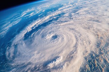 Powerful hurricane swirling over ocean waters captured from space during daylight