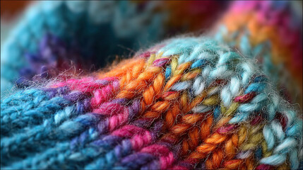 Close-up of Knitted Wool Sweater Showcasing Yarn Fibers