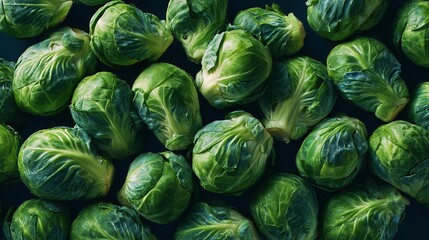 Fototapeta premium Vibrant green Brussels sprouts, a healthy and delicious vegetable, perfect for a side dish or roasted snack, showing freshness and natural appeal.