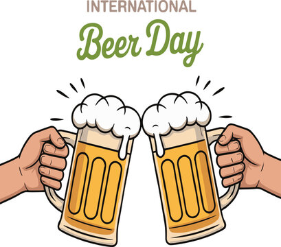 Festive International Beer Day Celebration with Clinking Mugs Cheers to Good Times and Global Merriment