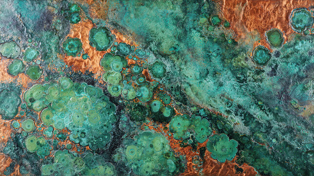Oxidized copper sheet with vibrant green verdigris texture