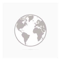 Fototapeta premium Monochrome globe icon illustration showing continents, oceans, and Earth's rotation. Map representation of the world planet.