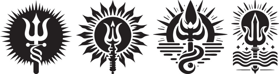 Sacred Trident Symbol with Sun Rays and Serpent Iconography