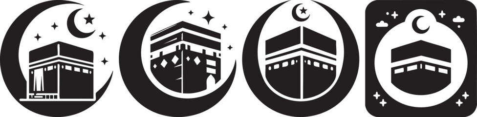 Islamic Kaaba Symbol Crescent Moon Stars Religious Iconography