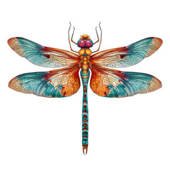 Brightly colored dragonfly with intricate details resting on a surface during daylight