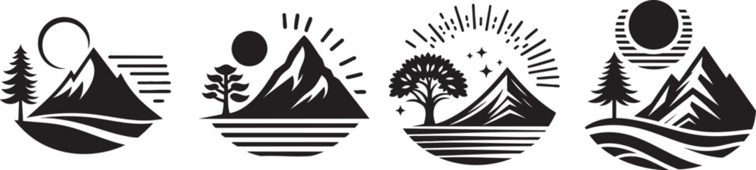 Minimalist Mountain Landscape Nature Scene Circular Icons