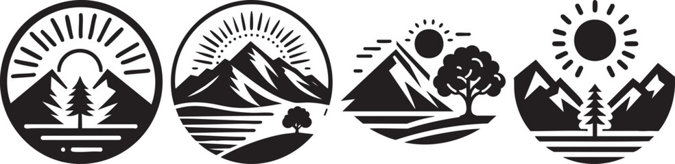 Serene Mountain Sunrise Landscape Icon Set