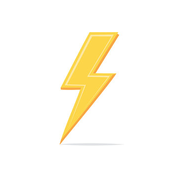Cartoon yellow lightning bolt vector illustration on black background, energy, thunder, electricity, storm, power, danger, charge, design.