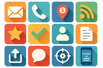 Communication Icon Set: A vibrant and modern collection of communication icons, perfect for illustrating digital interactions, website elements, and application interfaces. 