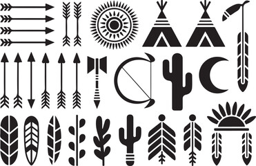Native american symbols and objects arrow teepee