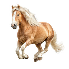 Obraz premium Beautiful golden horse with flowing mane running gracefully in a bright studio setting
