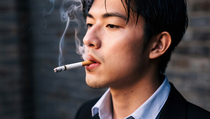 Obraz premium Young Man Smoking Cigarette