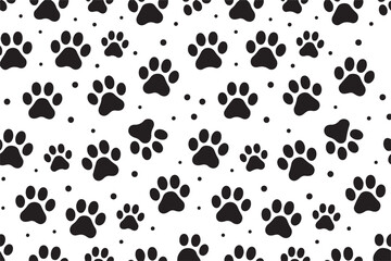 Black paw prints scattered across white background pattern