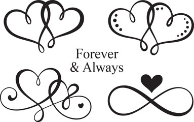 Intertwined hearts infinity symbol and text love forever
